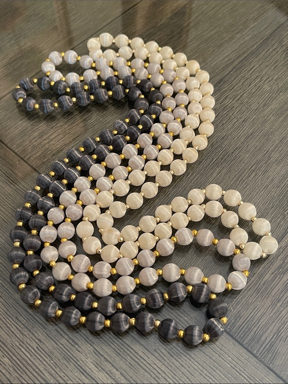 Vintage 3 Necklaces with Spun Silk Satin Beads Gold Tone Spacers 30 In. Approx